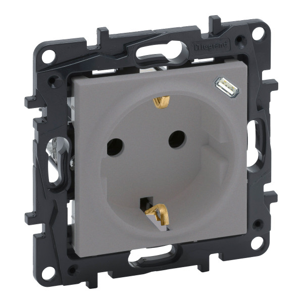 Розетка Legrand Niloe Step 2К+З 16A + USB тип C 1,5A 250В (алюминий)