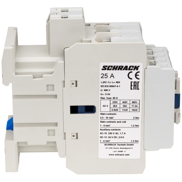 Контактор Schrack LZDC25B3 Cubico Classic 230В AC 1НО+1НЗ 11кВт 25А 3Р - фото №2
