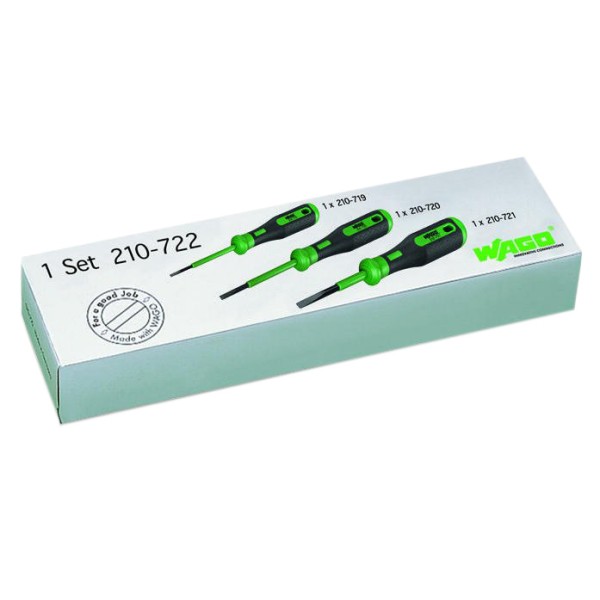 Комплект отверток Wago 210-722 с частично изолированным жалом Тип 1 (2,5х0,4мм) Тип 2 (3,5х0,5мм) Тип 3 (5,5х0,8мм)