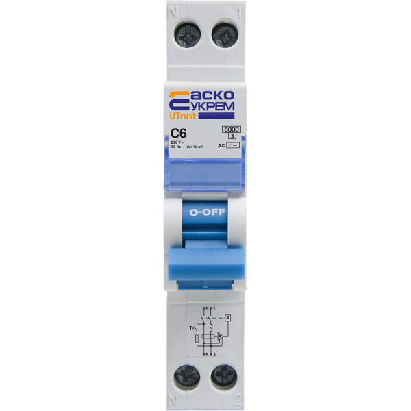 Вимикач диференційного струму Аско-Укрем UTrust 1P+N 6А C 10мА АС (A0010210148) - фото №1