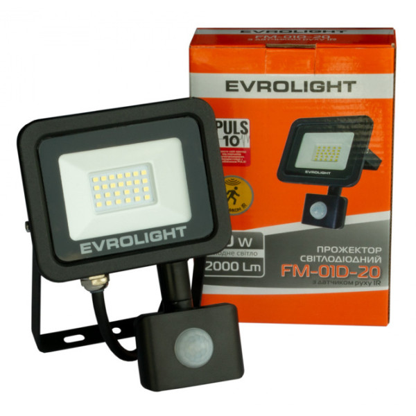Світлодіодний прожектор Evrolight FM-01D-20 20Вт 6400К з датчиком руху (57040) - фото №3