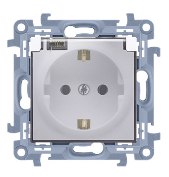 Розетка с з/к с крышкой Simon 10 белая