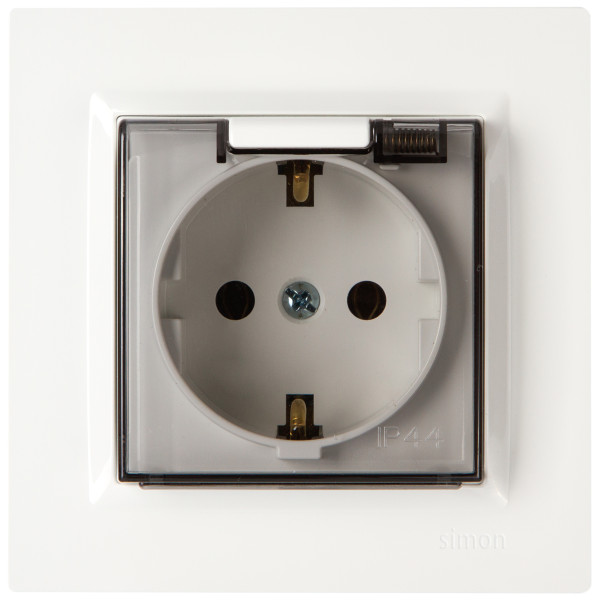 Розетка с з/к с крышкой Simon 10 белая - фото №1