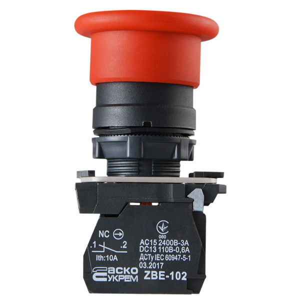 Кнопка-грибок Аско-Укрем TB5-AC42 "Стоп" Ø40мм червона (A0140010168) - фото №4