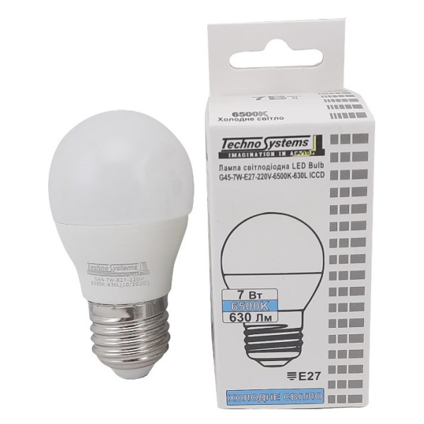 Светодиодная лампа TNSy LED Bulb-G45-7W-E27-220V-6500K-740L GOLDEN (TNSy5000251) - фото №4