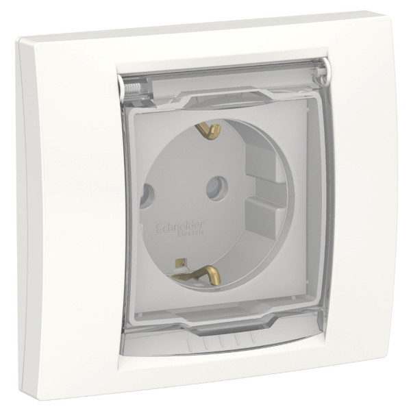 Розетка Schneider Electric NU003718 с прозрачной крышкой IP44 (белая)