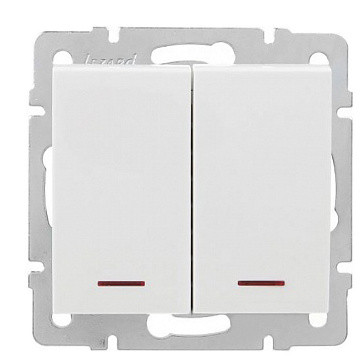 Двойной выключатель Lezard Rain (703-0288-112) с подсветкой (белый)