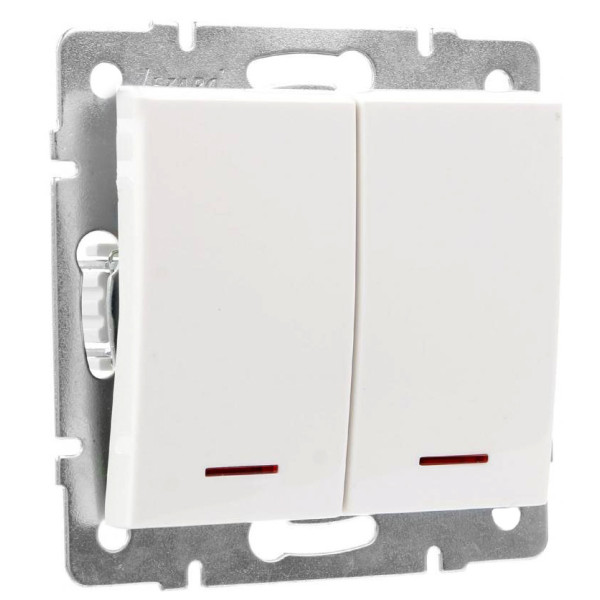 Двойной выключатель Lezard Rain (703-0288-112) с подсветкой (белый) - фото №1