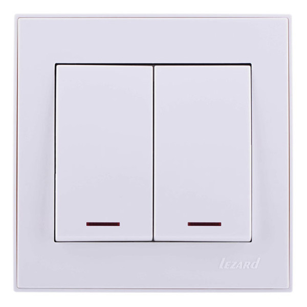 Двойной выключатель Lezard Rain (703-0288-112) с подсветкой (белый) - фото №3
