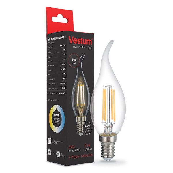 Філаментна лампа Vestum 1-VS-2405 С35T 4Вт 4100K E14 - фото №1