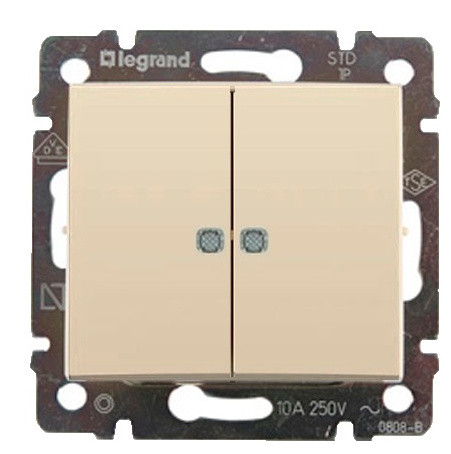 Механизм проходного 2-кл. выключателя Valena с подсветкой слоновая кость