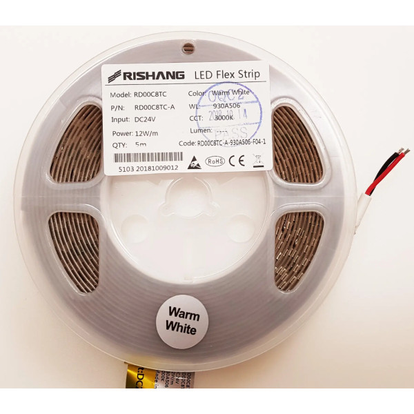 LED стрічка RISHANG 128-2835-24V-IP20 12W 1356Lm 2700K 5м (RD00C8TC-A-SW) - фото №3