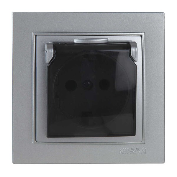 Розетка Nilson Thor срібло 1-на з заземленням з кришкою ( 27131018 )