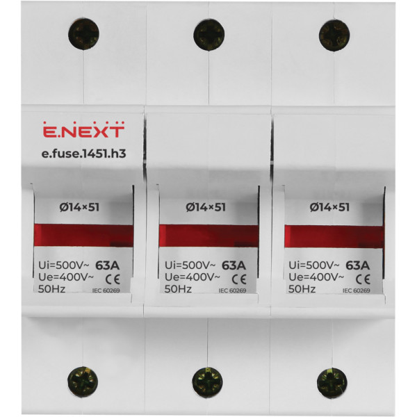 Держатель предохранителя E.Next e.fuse.1451.h3 на DIN-рейку 14х51 3р 63А (i0300006) - фото №1