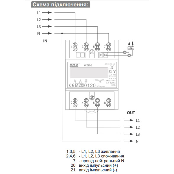 Трехфазный электрический счётчик WZE-3, 80A - фото №5