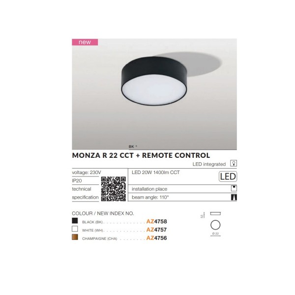 Світильник стельовий AZzardo AZ4757 Monza Led R22 Ctt - фото №2