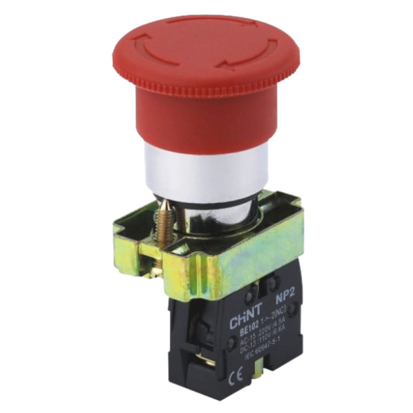 Кнопка грибок Chint Ø40мм с фиксацией NP2-BS542 без подсветки красная 1NC IP40 (573894)