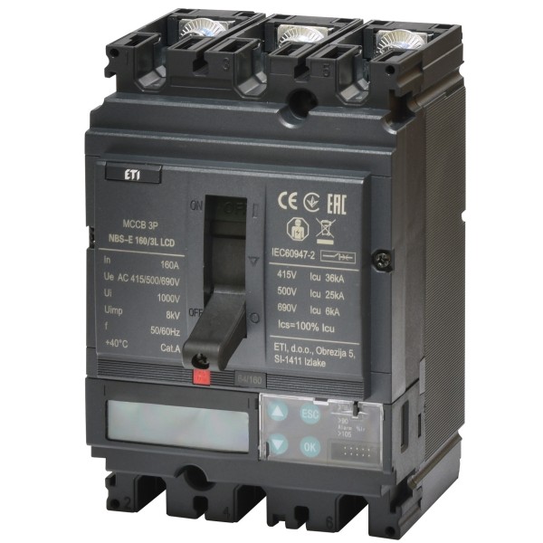 Автоматический выключатель ETI NBS-E 250/3L LCD 250A 36кА 3P (4673085)