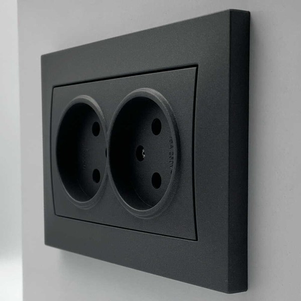 Розетка EL-BI VEGA антрацит матовый 2-я без заземления ( 510-016730-908 ) - фото №1