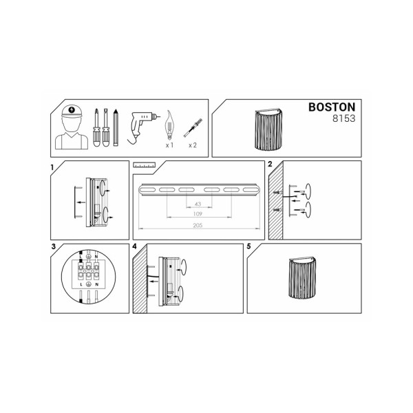 Бра, настенный светильник Nowodvorski 8153 Boston E14 1x40W IP20 Chrom - фото №3