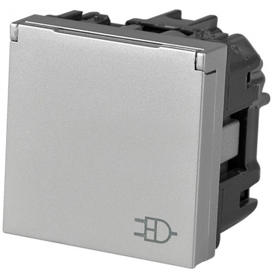 Механизм розетки ABB Zenit N2288.1 PL 2М с заземлением и крышкой (серебро) - фото №1