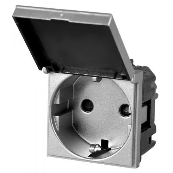 Механизм розетки ABB Zenit N2288.1 PL 2М с заземлением и крышкой (серебро) - фото №2