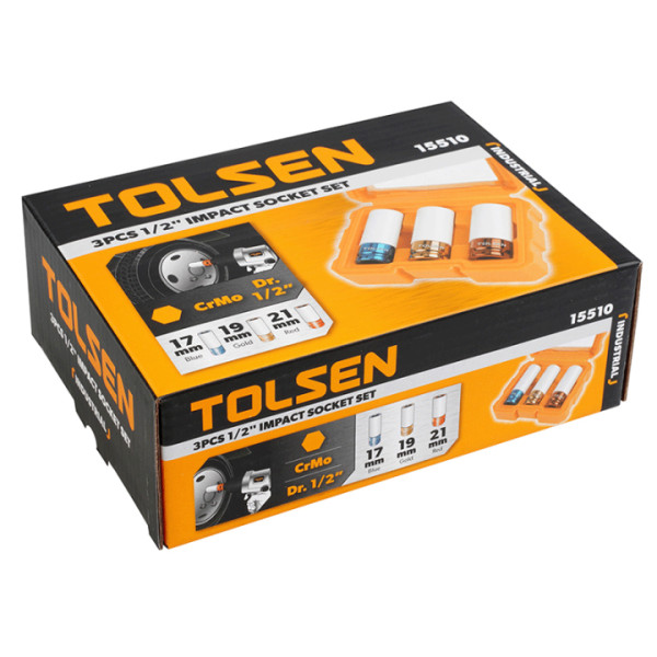 Комплект ударных торцевых головок Tolsen Профи 17-19-21мм для легкосплавных дисков (15510) - фото №1