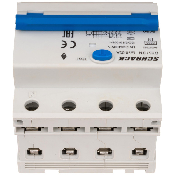 АВДС Schrack AK667825 6кА 25А 30мА 3P+N х-ка C Тип A - фото №8