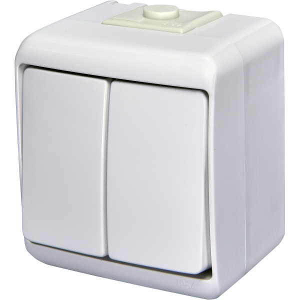 Вимикач 2-клавішний Eti Hermetics VHE-2L IP54 з підсвічуванням білий (4668008)