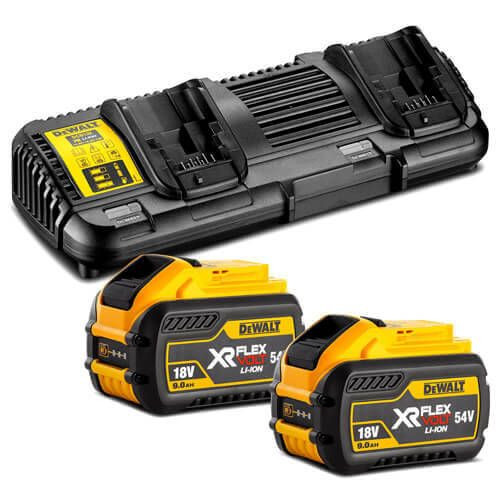 Комплект из зарядного устройства и аккумуляторов DeWALT DCB132X2 4А 10,8В/14,4В/18В/54В с выходным током 4A на 2 АКБ (2шт)