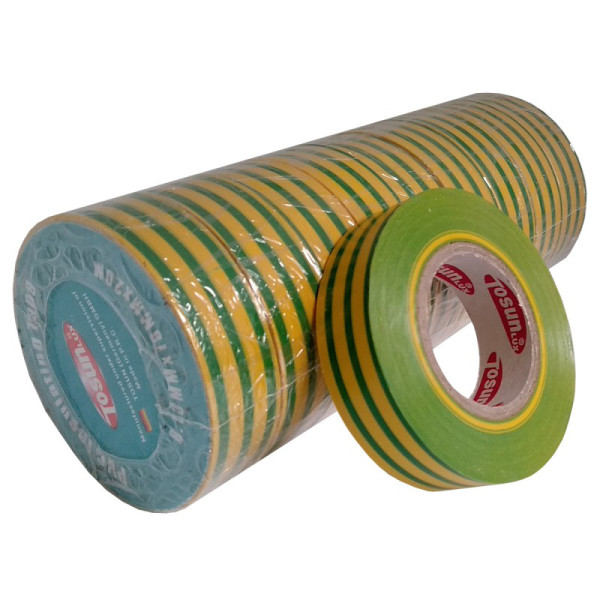 Ізоляційна стрічка TOSUNlux PVC 20м жовто-зелена (6940151079897) - фото №1