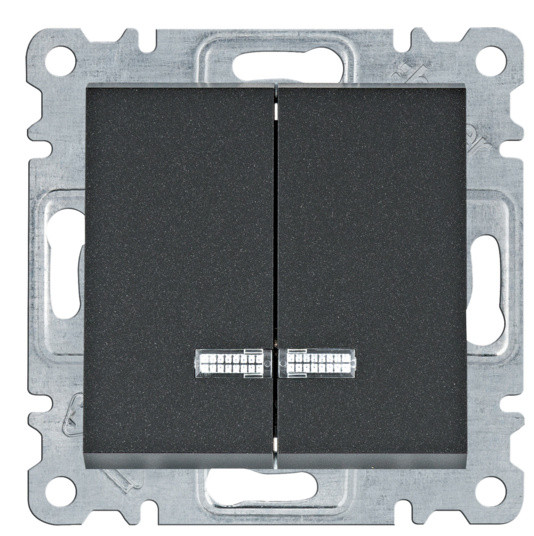 Двухклавишный выключатель Hager WL0243 Lumina 10АХ/230В с подсветкой (черный)