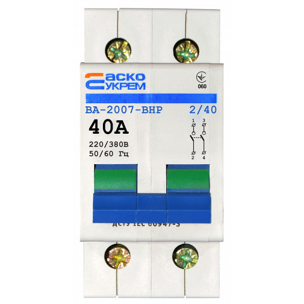 Выключатель-разъединитель Аско-Укрем ВА-2007 ВРН 2р 40А (A0010070010) - фото №1