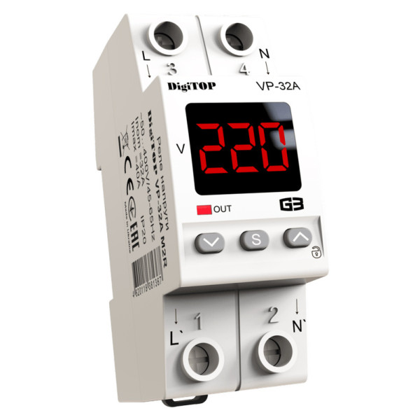 Реле напруги DigiTOP VP-32A M2R (червоний індикатор)