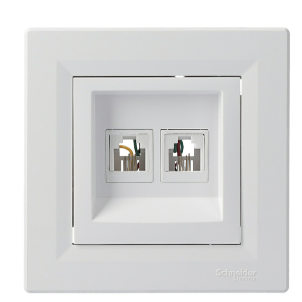 Розетка телефонная RJ11 4 контакта двойная белая Asfora, EPH4200121