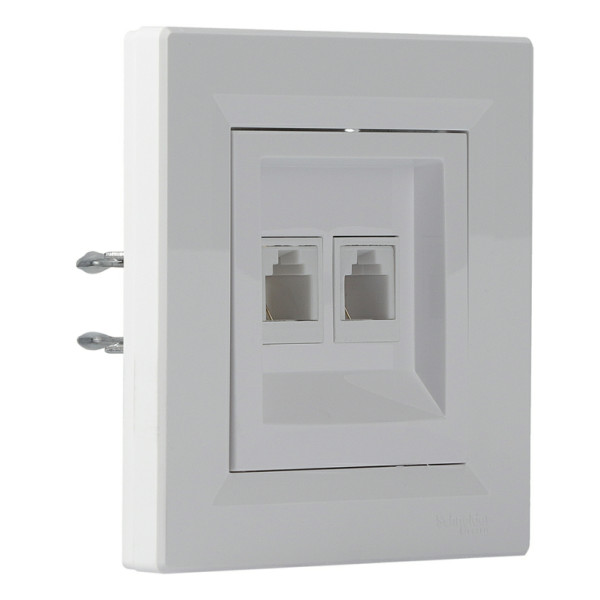 Розетка телефонная RJ11 4 контакта двойная белая Asfora, EPH4200121 - фото №1