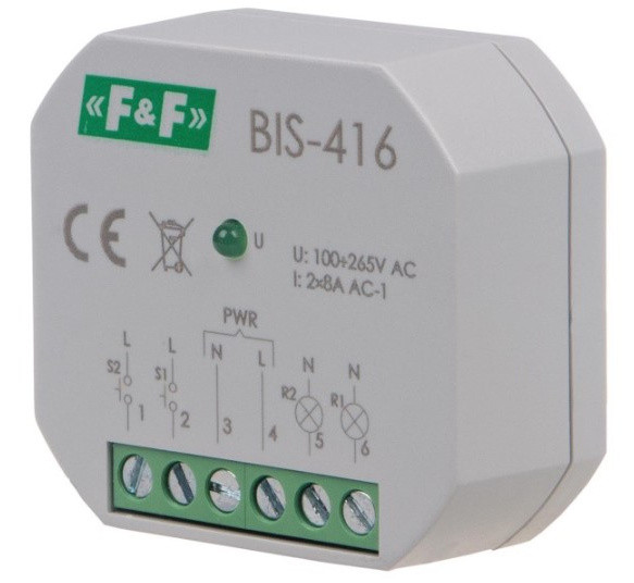 Бістабільне реле F&F BIS-416 165-265В AC 16А - фото №1