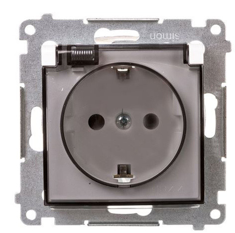 Електрична розетка Kontakt Simon Simon 54 Premium DGSZ1BZ.01/11A IP44 із заземленням шторками та прозорою кришкою (білий)