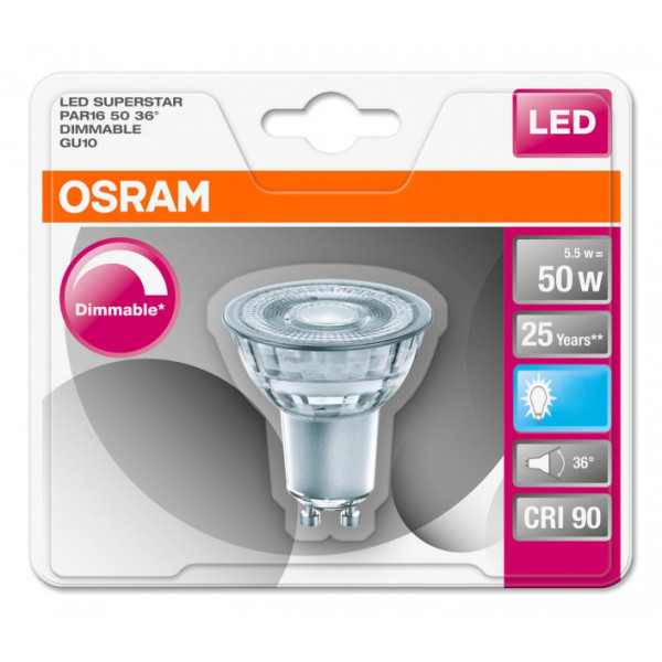 Світлодіодна лампа Osram 4052899390195 SUPERSTAR GU10 4000K 230В PAR16 DIM - фото №3