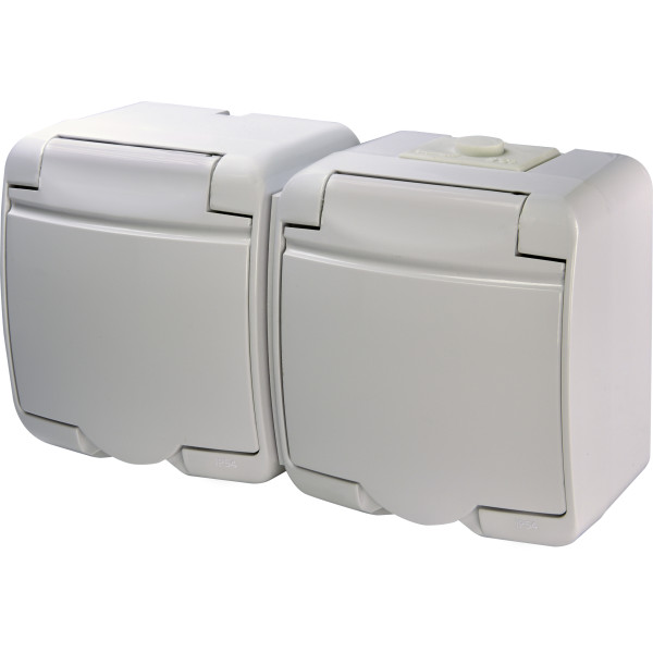 Розетка двухместная Eti Hermetics RHE-2s с з/к IP54 белая (4668019)