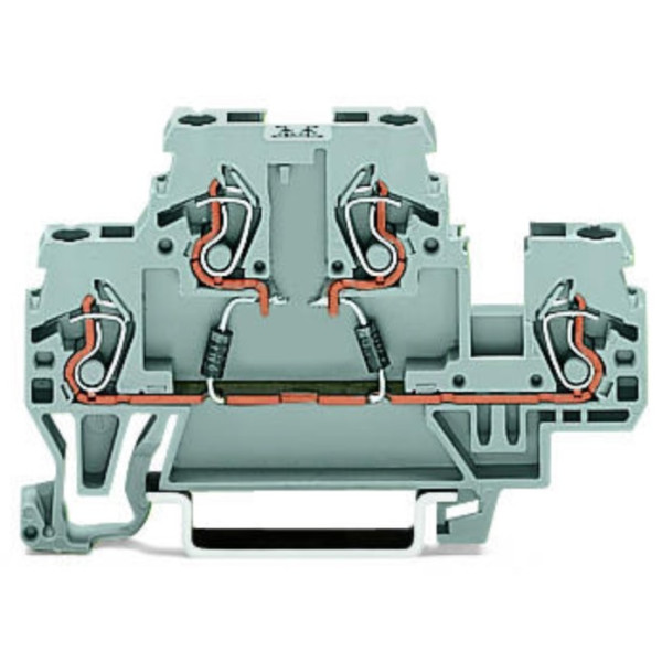 Двухуровневая клемма Wago 870-542/281-488 с диодом 1N4007 для DIN-рейки (анод сверху) 2,5мм² (серая)