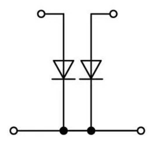 Двухуровневая клемма Wago 870-542/281-488 с диодом 1N4007 для DIN-рейки (анод сверху) 2,5мм² (серая) - фото №1