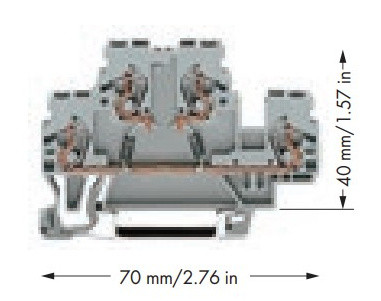 Двухуровневая клемма Wago 870-542/281-488 с диодом 1N4007 для DIN-рейки (анод сверху) 2,5мм² (серая) - фото №2