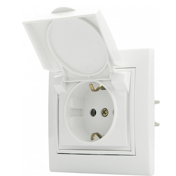 Розетка Аско-Укрем Fl з заземленням та кришкою (РВбсб16-З-Fl-W)