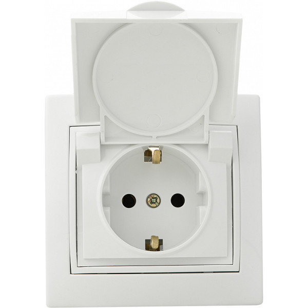 Розетка Аско-Укрем Fl з заземленням та кришкою (РВбсб16-З-Fl-W) - фото №1