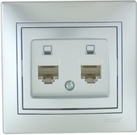 Розетка компьютерная двойная серый металлик, Mira, Lezard