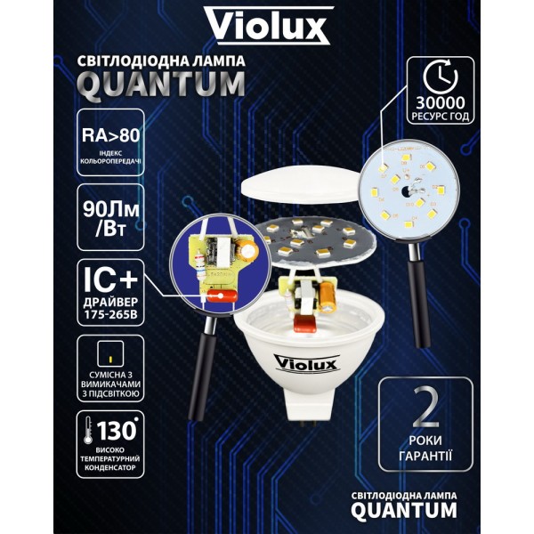 Лампа світлодіодна QUANTUM MR16 8W GU10 6400K Violux ( 812222 ) - фото №2