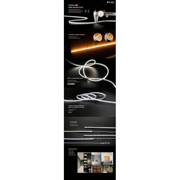 Ультратонкий гнучкий неон COLORS 24V-IP54 7,2W 260Lm 4000K 5м (NMS0306) - фото №2
