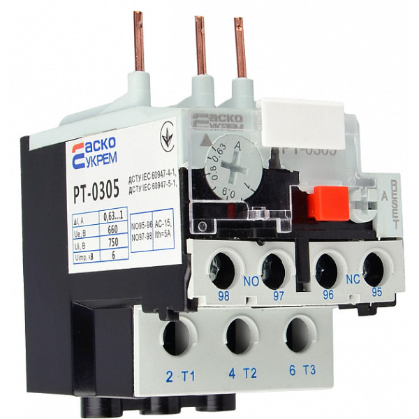 Тепловое реле Аско-Укрем PT-0305 0,63-1А JR28-25K 0305 (A0040060052) - фото №1