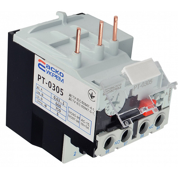 Тепловое реле Аско-Укрем PT-0305 0,63-1А JR28-25K 0305 (A0040060052) - фото №2